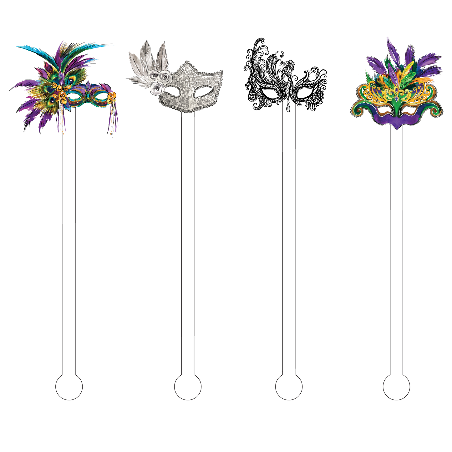 Mardi Gras Masks Acrylic Stir Sticks