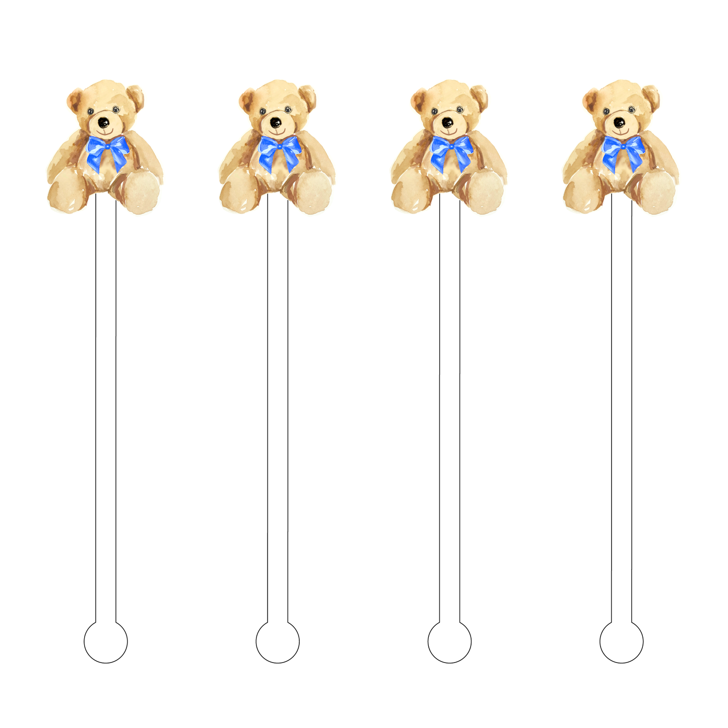 Teddy Bear with Blue Bow Stir Sticks