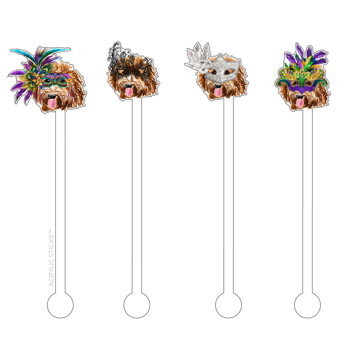 Golden Doodle Mardi Gras Stir Sticks